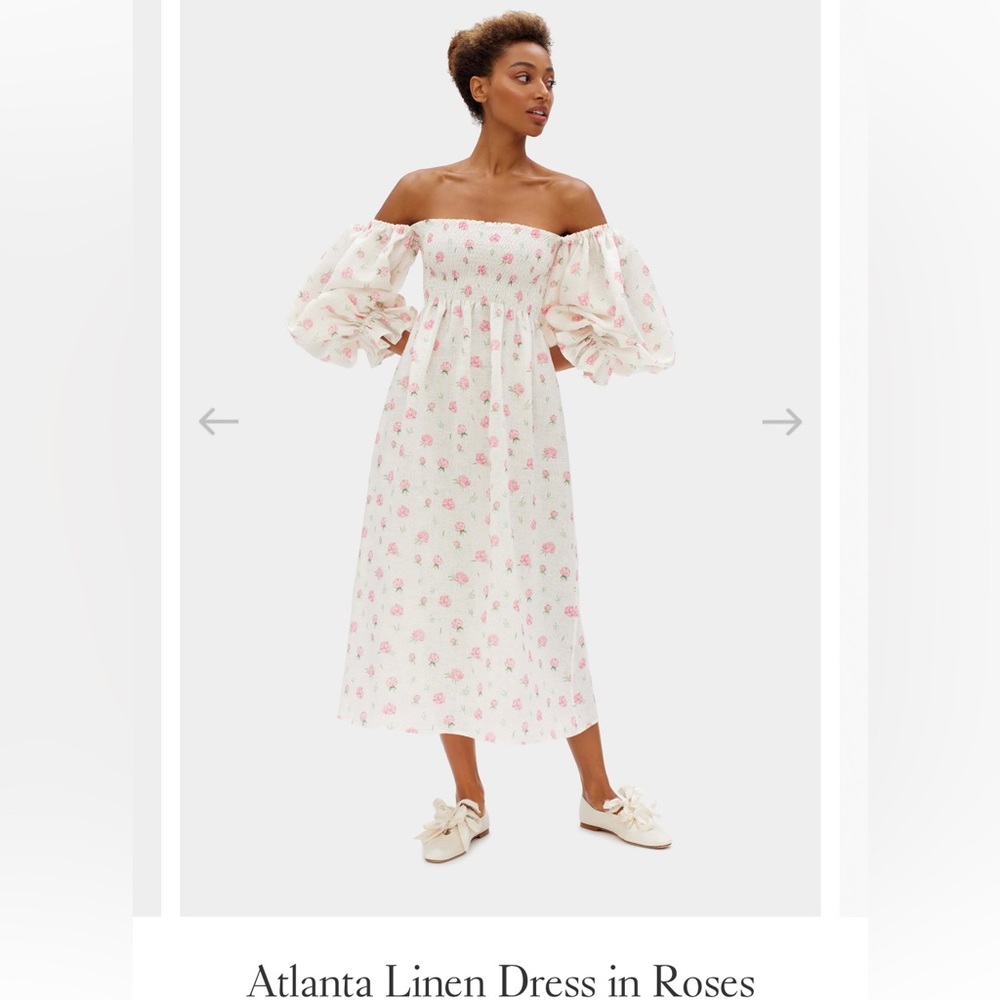 Daily Sleeper Atlanta linen dress in roses. Size small